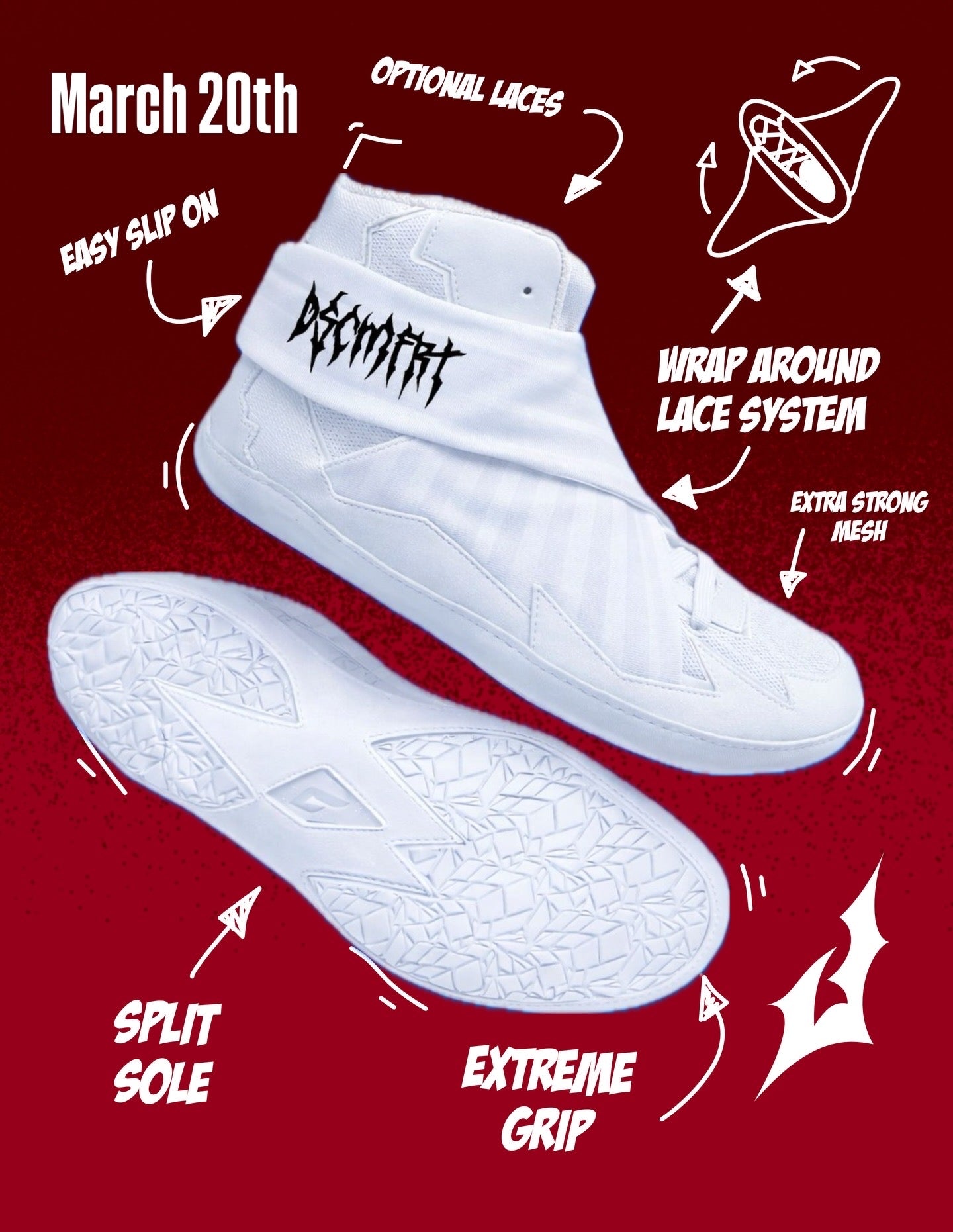 Triple White Cross-Face Wrestling Shoes