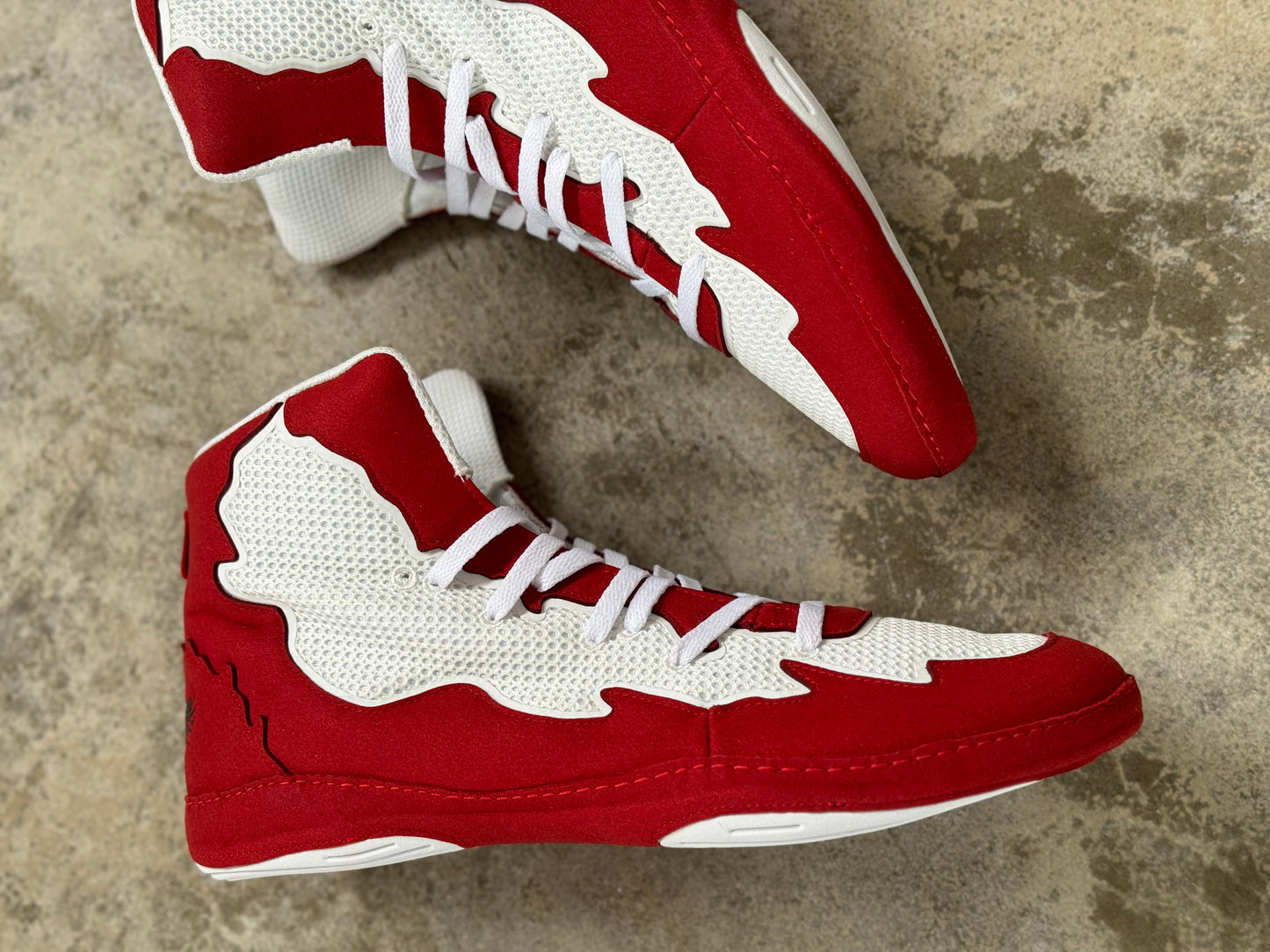 Red and White Scavengers Wrestling Shoes