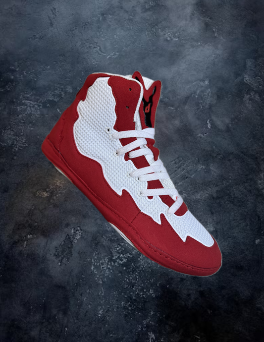 Red and White Scavengers Wrestling Shoes