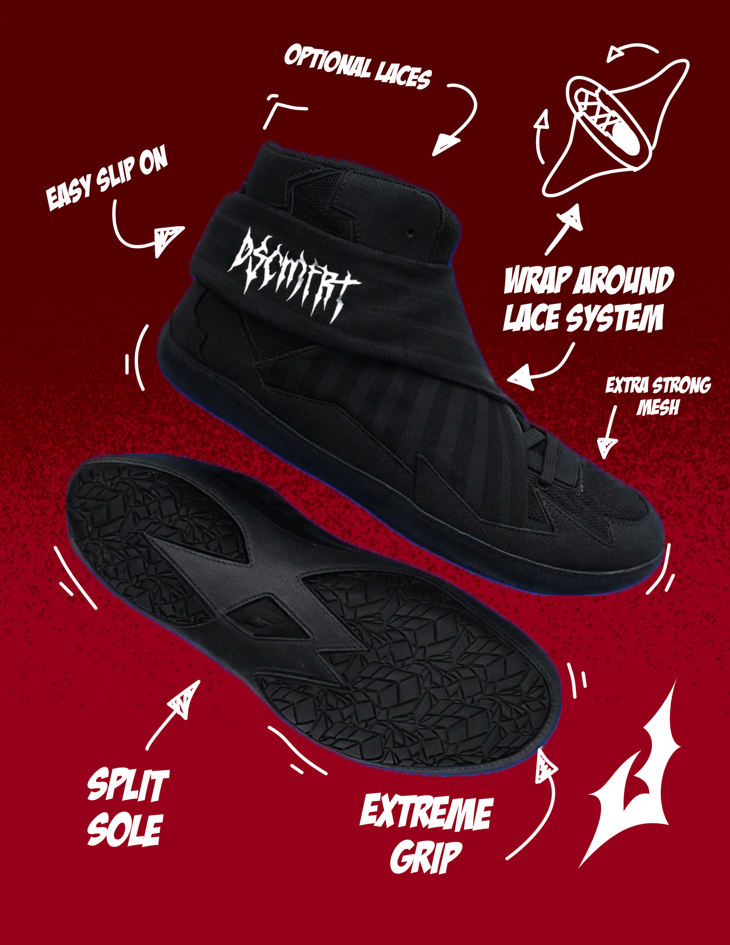 Triple Black Cross-Face Wrestling Shoes